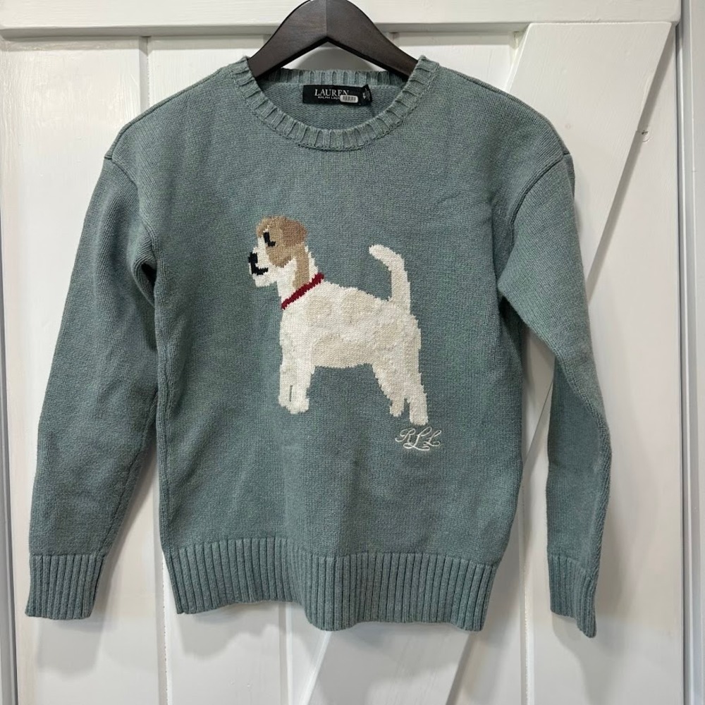 Lauren Ralph Lauren Womens Sweater Size XS Dog Intarsia Cotton Crewneck Pullover